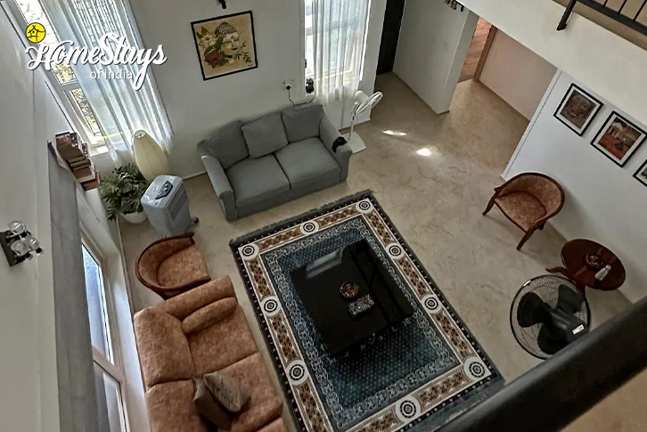 Living-area-view-from-upper floor-Chalakudy Riverside Homestay, Attupuram-Kochi